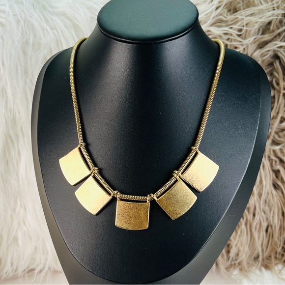 Vintage Aged Goldtone Minimalist Statement Necklace - Picture 1 of 7